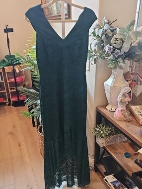 Miusol Emerald Green Teal Lace V-Neck Maxi Dress Size L Excellent Condition